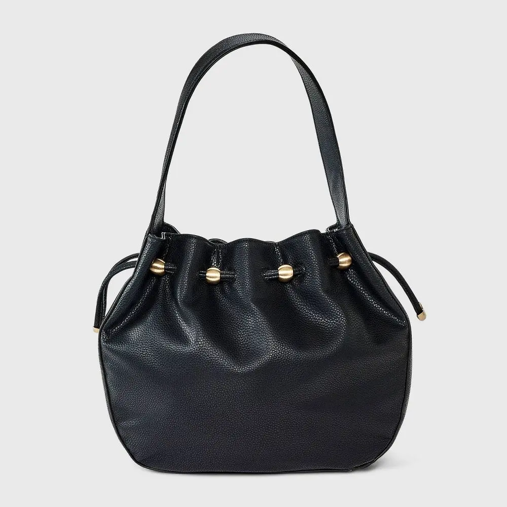 Women's Drawstring Bucket Handbag - A New Day Black, Chic Bag, Casual Everyday Bucket Purse