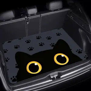 1pc Cartoon Black Cat Car Trunk Mat | 29.53x39.37inch Polyester Material with Cat Face & Paw Prints, Perfect for Car Interior Decoration, Car Floor Mat, Car Interior Accessory, Car Mats