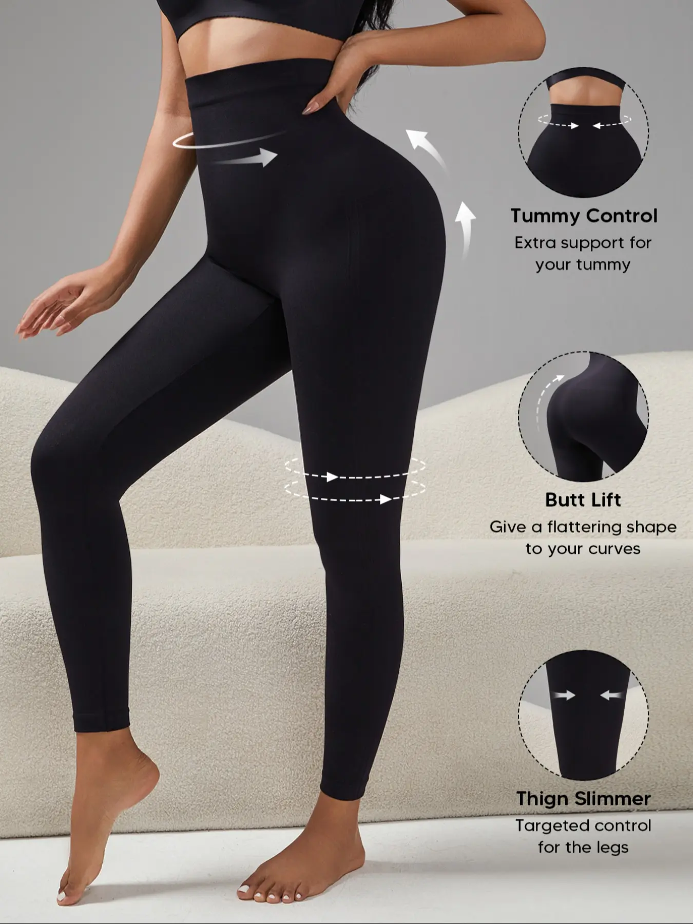 Women's High-Waisted Shapewear Compression Garment - Black Seamless Compression Pants with Highly Elastic Sculpting Fabric & No-Roll Waistband Shaping Leggings