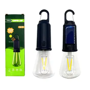 Type-C & Solar Rechargeable Camping Lantern, 3-Mode Portable LED Tent Light with Hook - Waterproof Hiking, Emergency Light Bulb for Power Outage, Camping, Backpacking, Outdoor & Indoor Use