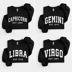 (DM To Shop) Custom Year, Custom Zodiac Sweatshirt – Black Color, Est Your Year Astrology Pullover, Cute Horoscope Energy Gift, Unisex Crewneck Sweatshirt, Birthday Zodiac Sign Outfit