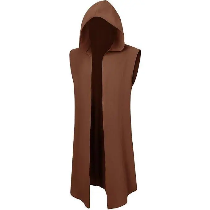 Runcati Mens Renaissance Costume Hooded Surcoat Medieval Knight Sleeveless Tunic Tops Tabard Viking Holloween Cloak