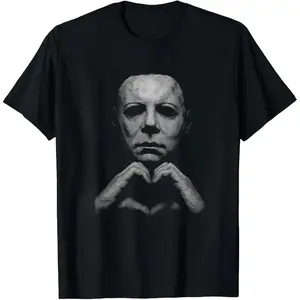 Michael Myers Heart Shirt Horror Movie Tee Halloween Gift Slashers Tshirt Retro Graphic Spooky Season Unisex T-shirt O-Neck Short Sleeve
