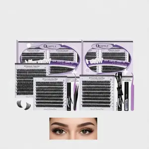 Lash Kit Bundle, 60D and 80D Mixed Length Individual Makeup False Eyelashes Hybrid Lash Set with Tweezers, Glue, and Glue Remover, Natural Look Cosmetic Eyelash Extension Nylon Eyelash Extensions for Women