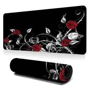 Gothic Red Roses And White Skulls Large-Sized Gaming Mouse Pad, 3mm Thickened Dark Romantic Desktop Protection Pad, Anti-Slip Rubber Lock Edge High-Definition Printing, Suitable For Computers, Laptops, Offices, Homes, Schools, Great Gift