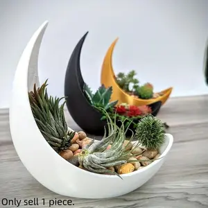 1 crescent flowerpot-celestial moon-shaped succulent plant pot with drainage holes, durable plastic indoor/outdoor garden decoration, hand-made 3D printed modern plant flowerpot, witch home and terrace decoration, Sturdy Plastic Pot