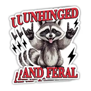 Funny Rocking Raccoon Meme Sticker - Unhinged, Feral, Sarcastic Decal, Stylish Car Merch, Bumper Sticker, Mental Health Gift for Laptop, Phone Z2X