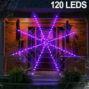 Halloween Decoration 12ft Round Spider Web, 120 LED Giant Spider Net (no Spiders), 8 Modes Adjustable, Outdoor Waterproof Battery Powered