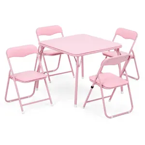 Garvee Folding Table and Chairs Set of 5 with Leather Padded Comfortable Cushions and Durable Steel Frame, Small Foldable Square Activity Table for Eating, Reading, and Playing