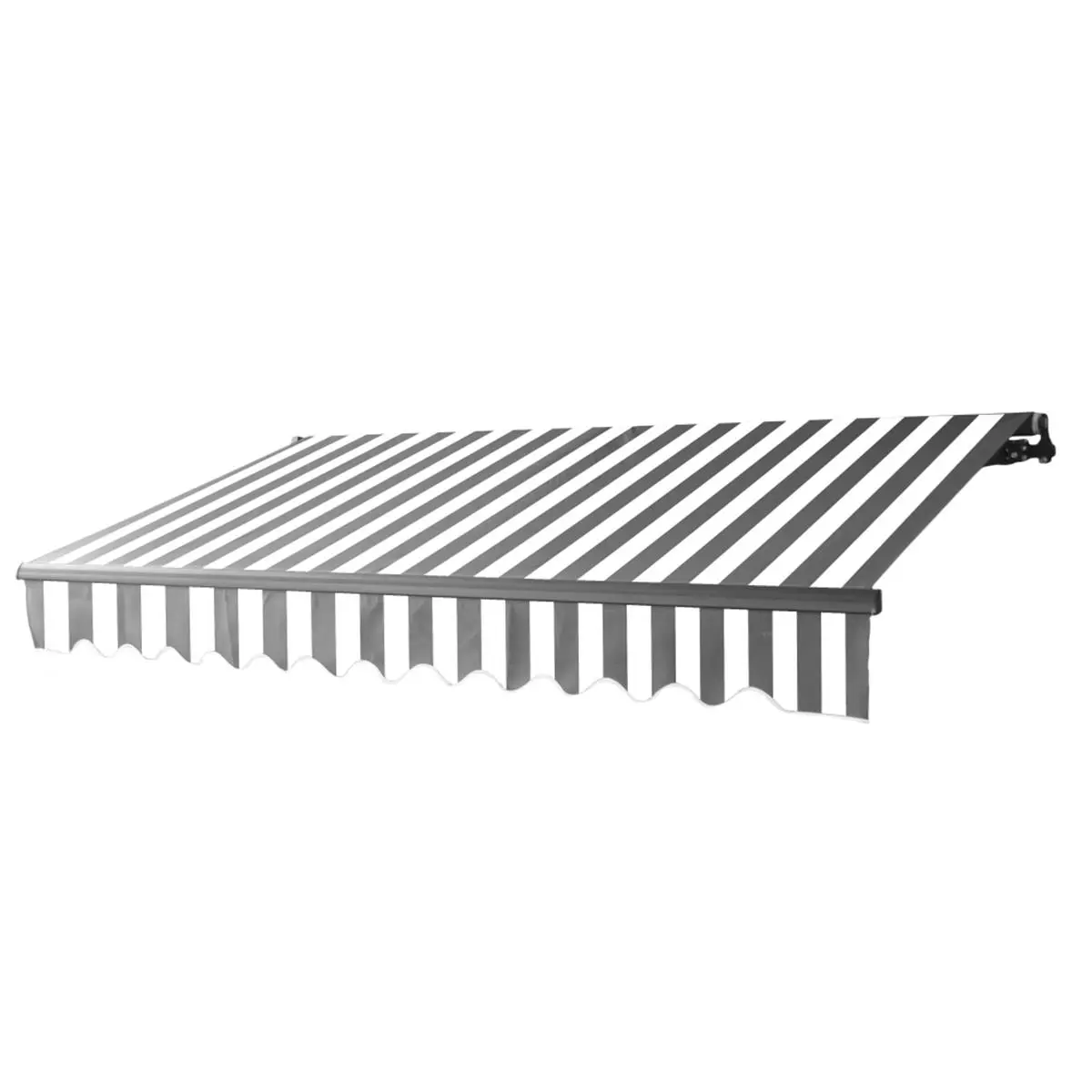 212 MAIN Retractable Polyester UV Block Awning - UV Resistant Canopy for Home Patio, 12x10ft, Black Frame, Grey & White, Wall Brackets (Model AB12X10GREYWHT)