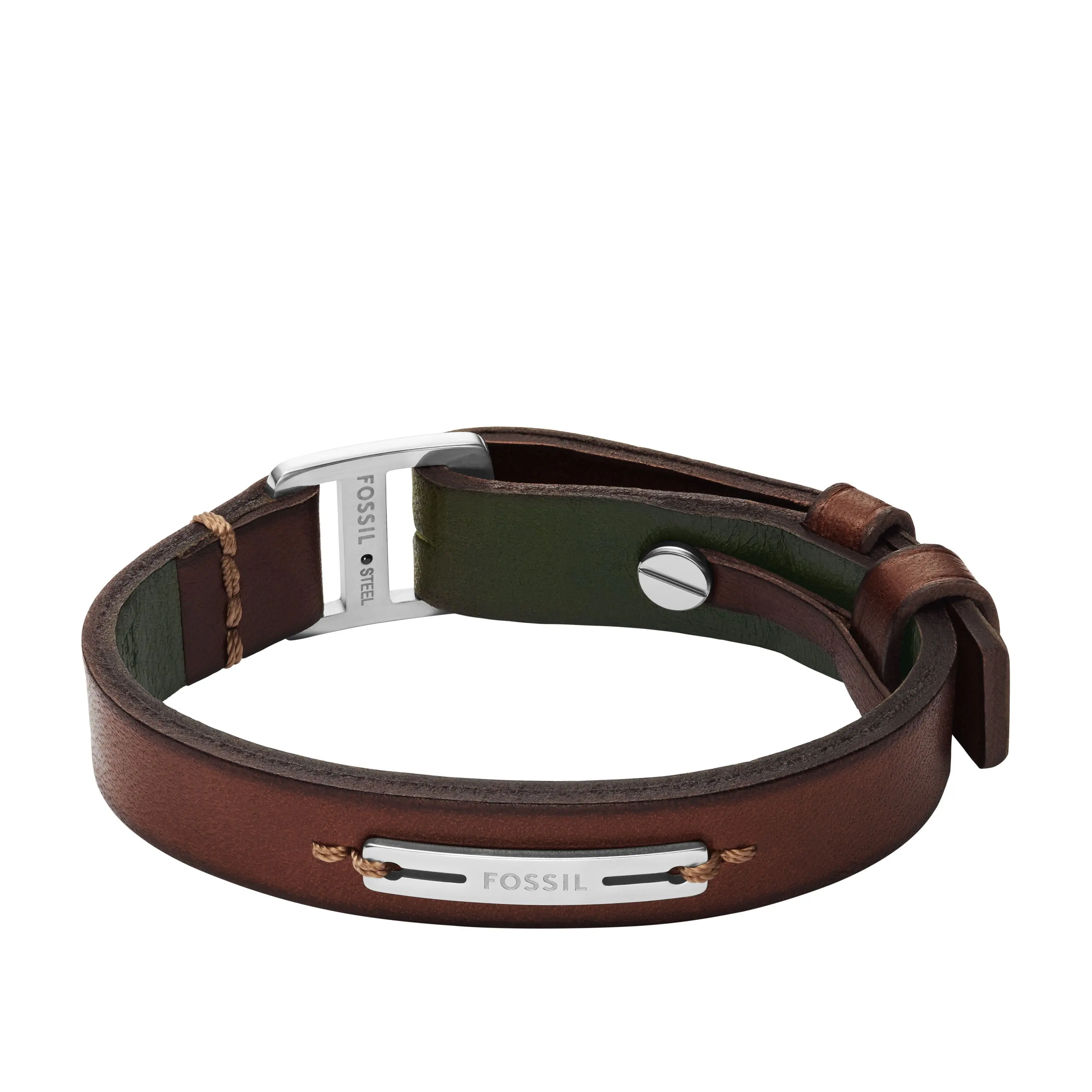 Fossil Men's Machine Rugged Green and Brown Leather Strap Bracelet