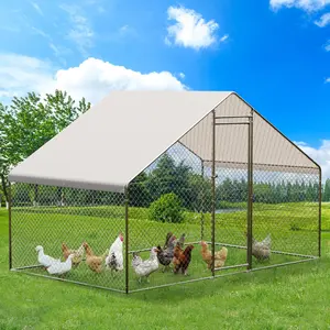 Large Metal Chicken Coop with Waterproof Cover 6FT Walk-in Chicken Runs for Yard Poultry Cage for Backyard Farm Garden