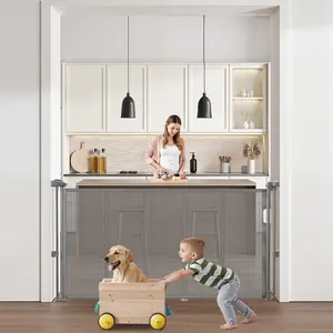 fathersdaygift VEVOR Retractable Baby Gate, 34 inch Tall, Extends up to 55 inch Wide, Retractable Gate for Kids or Pets, Mesh Material, Easy to Install for Indoor Stairs, Doorways, Hallways, Playrooms, Gray