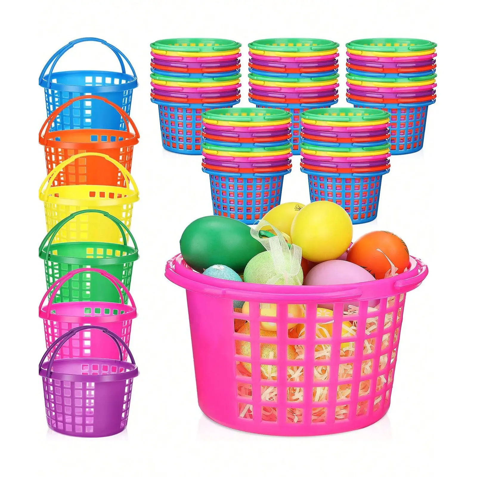 Mini Plastic Handle Bucket for Kids Easter Baskets, Multi-Pack (3/6/12 Pieces), Basket Set, Colorful Spring Egg Hunt Party Supplies, Versatile Use, Ideal, Compact Size