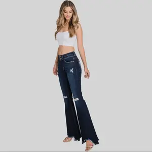 Petra 153                                                      Distressed High Rise Stretch Super Flare Denim Fabric