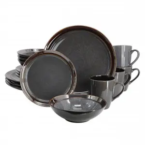 212 MAIN Gibson Elite Priya Reactive Glaze 16-Piece Tableware Set - Grey, Includes Dishes and Mugs