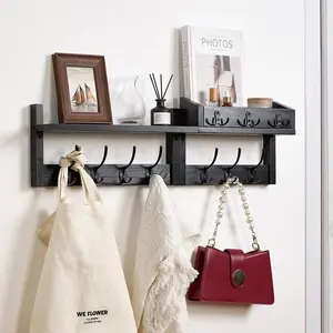 28.9" Wall Hanger Coat Rack Key Holder Wall Mount with Shelf,11Shelf with Coat Hooks Wall Mount, Coat Hangers for Bathroom, Living Room, Bedroom (Black)