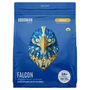 Birdman Falcon Protein Plant-Based Powder Vanilla Flavor 3.9lbs Organic Vegan Dairy-Free Soy-Free Cholesterol-Free 23g Pea Protein per Serving Enhances Digestion & Absorption Ideal for Fitness & Wellness