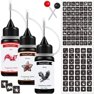 Art Painting Kit Semi Permanent Tattoo Ink Freehand Gel 103 Pcs Free Stencils, DIY Fake Freckles, Full Kit 3 Bottles