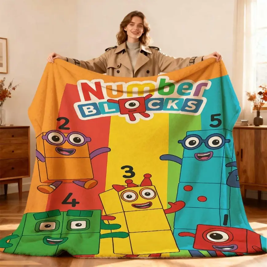 Numberblocks Five Characters Blanket Ultra Soft Flannel Vibrant Cartoon Cozy Warm Bedroom Office Camping Gaming Throw Decor Decorative Throw Perfect Birthday Gift Christmas Gift for Kids Adults Viral Trending Educational Fun Style