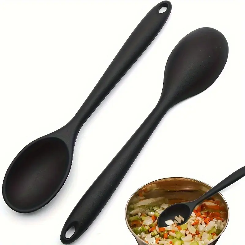 2-Piece Silicone Cooking Spoons - Non-Stick, Heat Resistant, Ergonomic Handle, BPA-Free, Multifunctional kitchen tools, for Cooking, Baking, Stirring, Mixing - Durable, Flexible, Safe for Kitchen Utensils Gadgets Cooking Spoons Set