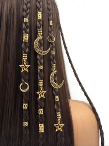 45pcs Women's Dreadlocks Star and Moon Hair Rings, Moon and Star Braid Hairpins, Fashionable and Personalized Hair Accessories for Party, Hair Clip Set