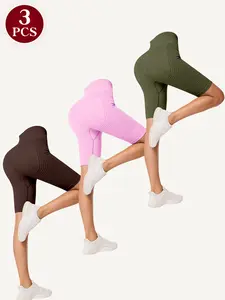 Women's High Waist Butt Lifting Cycling Shorts, High Waisted Shorts, Seamless Gym Yoga Running Shorts, Abdominal Control, No Sagging Waist, 3 Pack