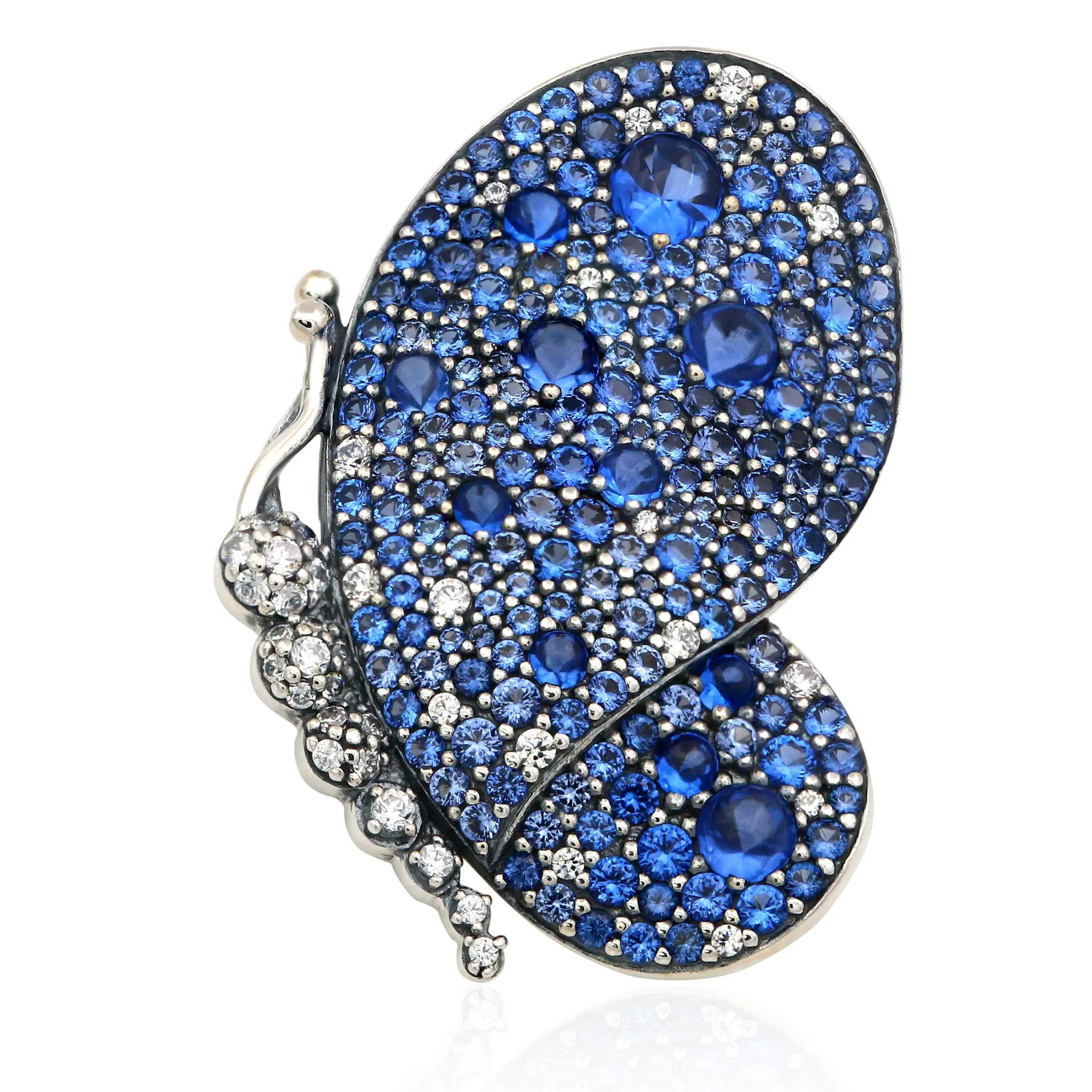 PANDORA Dazzling Blue Animals Butterfly Pendant 697996NCB - Silver Jewelry, Cast Metal Brooch & Necklace Pendant, Crystal Accents, Brilliant Blue Statement Wear