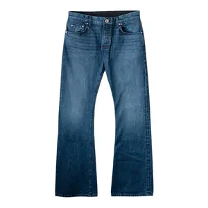Men's Low-Rise Indigo Denim Flared Jeans - Chrome Hearts Streetwear Bottoms with Pockets, Plain Menswear