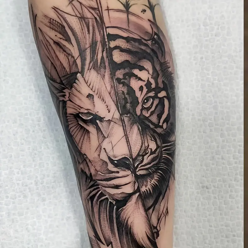 6 large herbal tattoo stickers, including 1 leopard print element and 5 random styles, lasting 7-15 days, waterproof and wear-resistant, realistic effect, suitable for people who are afraid of pain and don't want tattoos