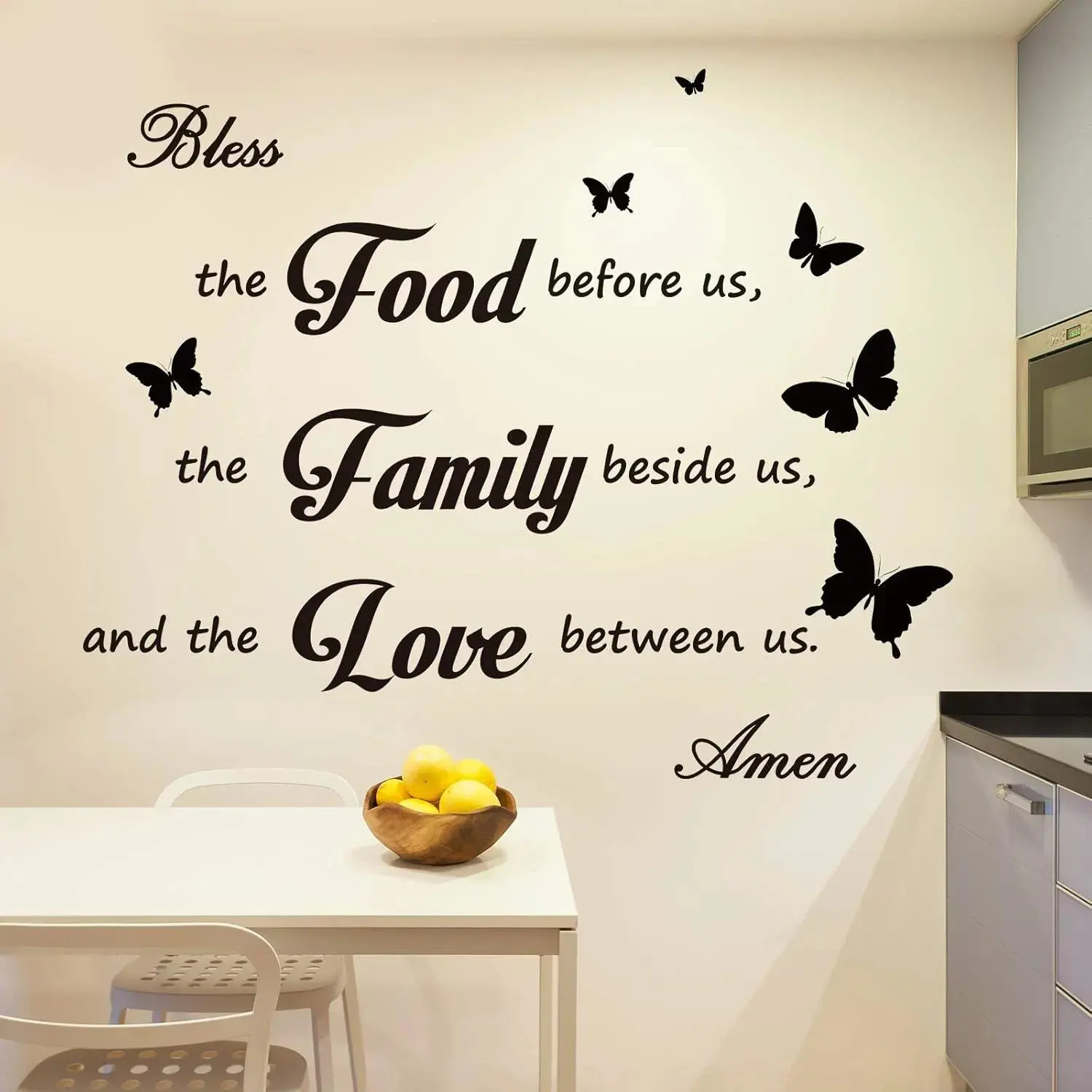 2 Minimalist Flat Geometric Peel-and-Stick Wall Stickers - "Bless The Food Before Us" Family Prayer Sign, Earth Day/Easter House Decor, Kitchen Dining Room Sticker Deco Home Supplies