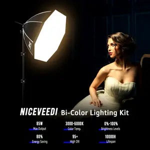 NICEVEEDI 20" Softbox Lighting Kit with 5400K 650W LED Bulbs & 63" Tripod Stand for Photography Portraits Advertise Shooting Video Record Color Temperature Portable Durable Flexible