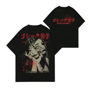 ROMWE Grunge Punk Men's Summer Character And Letter Round Neck Casual Short Sleeve T-Shirt, Top S-3XL, Streetwear & Underwear Cotton Menswear Crewneck