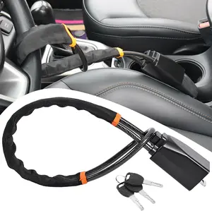 Upgraded steering wheel lock, seat belt lock, universal anti-theft device, car lock, anti-theft device with 3 keys (black)