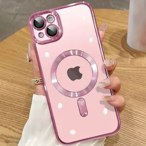 Phone case Luxury Full Camera Lens Protector Plating Soft Clear Protective Case for iPhone 16 15 14 13 12 11 Pro Max Plus Magnetic Pink Cover