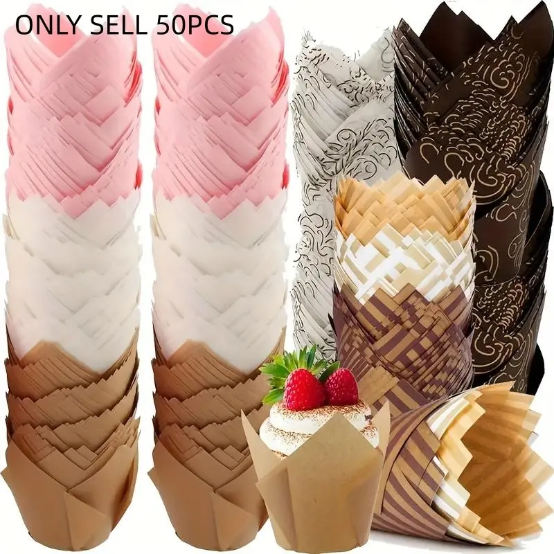 High-Temperature Resistant Tulip Cake Paper Cups, Muffin Cupcake Holder Baking Tool Bakeware, Baking Accessories, Baking Essentials, Bakery Supplies, Durable Non-Toxic Material, Perfect Baking Supplies for Home Bakers