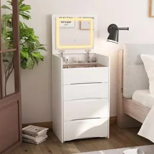 FUFU&GAGA 4 Types Makeup Vanity Desk with 3-Lights Mirror and Drawers for Makeup Equipped with Stool