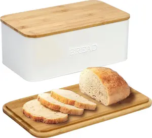 White Bread Box for Kitchen Countertop, Bread Box with Cutting Board Lid, White Bread Box, Small Bread Box, Bread Bin, Bread Holder for Kitchen Counter