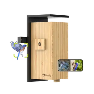 Birdfy Smart Bird House with Cameras ,1080P Dual-Cam, Remote Control,Solar Powered, AI Identify, Wireless Outdoor Watch Bluebird Cardinal Nesting Story in Realtime, DIY Gift (Bamboo), SummerVibes, Petlovers