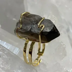 Adjustable Wire- Wrapped Smoky Quartz Cluster Ring