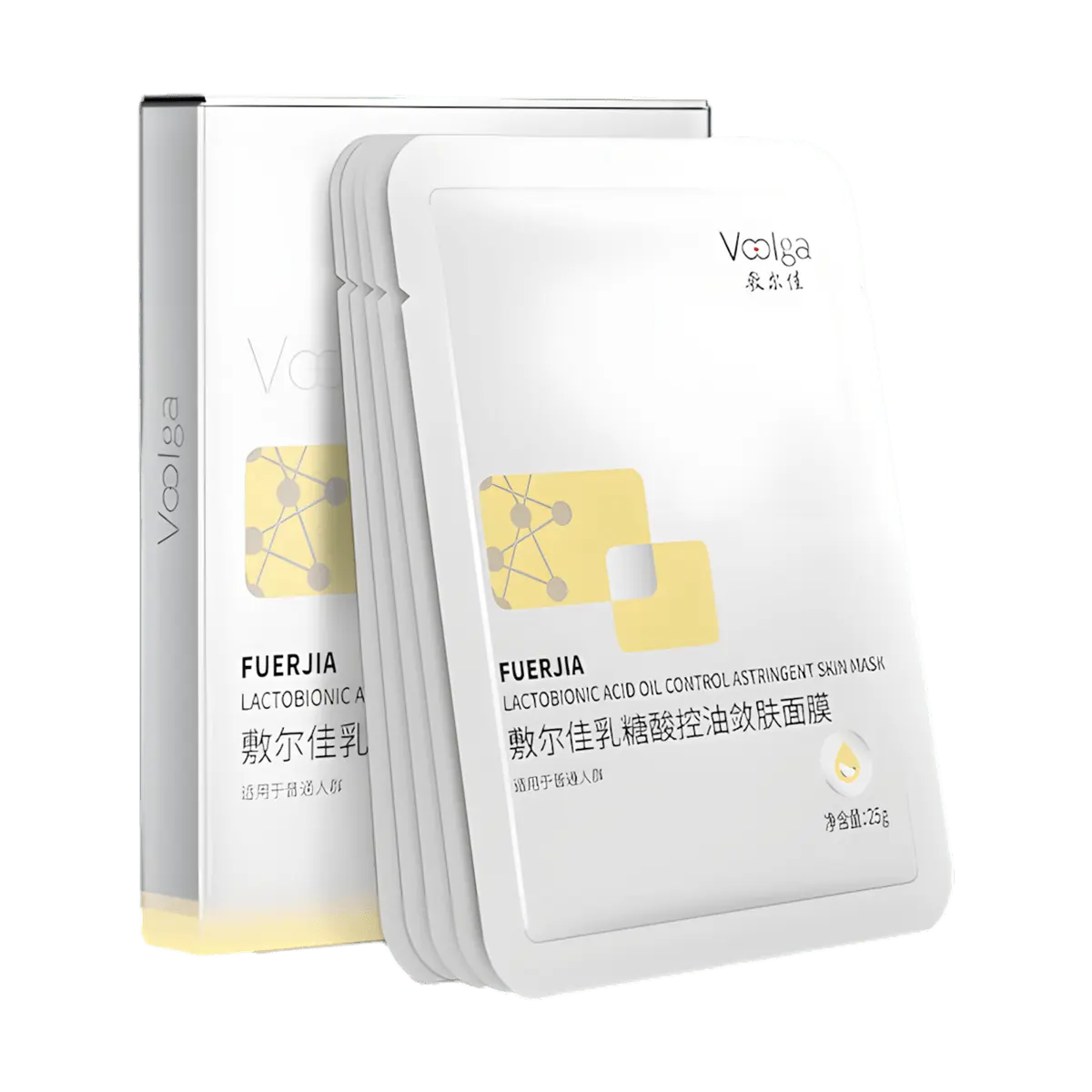 Voolga Lactic Acid Oil Control Pore Minimizing Face Mask - Hydrating, Acne Treatment, 5 Sheets