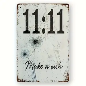 Wishing 'Dandelion' Metal Tin Sign- 1111 Clock Design, Pre-drilled for Wall Mounting, Waterproof and Weather-resistant Home, Bar, Cafe Decoration, Vintage Metal Tin Sign