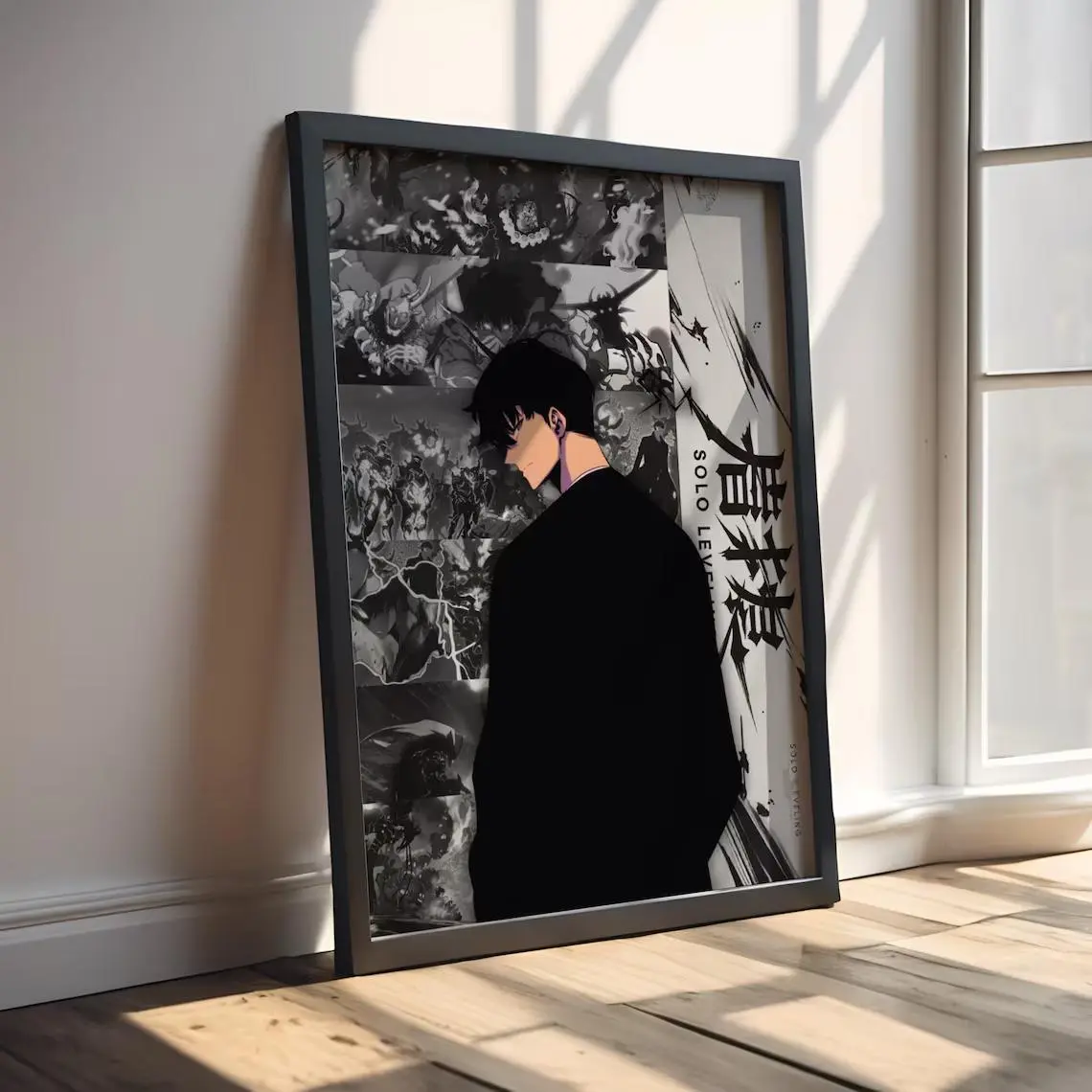 Solo Leveling Sung Jin Woo Anime Artistic Poster Print - Unframed, 300 DPI, Multi-Size, Waterproof, Ready-to-Hang, Frame-Compatible Home Decor for Anime Room Otaku Style, Kitchen Decoration, Wardrobe Accent, Christmas Gift (Corrugated Box Included)