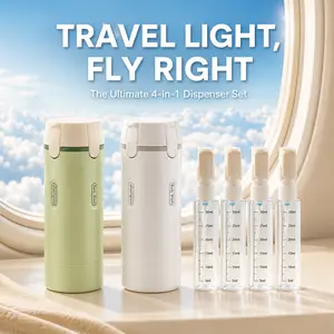 4 in 1 Travel Dispenser Bottle Leakproof Refillable Travel Bottles for Toiletries Portable Size Containers for Shampoo Lotion Cosmetics Travel Essentials for Women Men (White)
