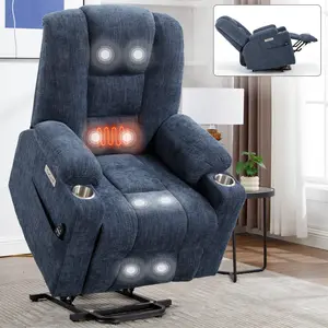 Power Lift Recliner Chair with Massage and Heat for Elderly, Overstuffed Wide Recliners, Heavy duty Motion Mechanism with USB and Type C Ports, 2 Steel Cup Holders, Blue/Grey/Beige/khaki/Blue Grey/Light Grey summerwins Heated,summerwins