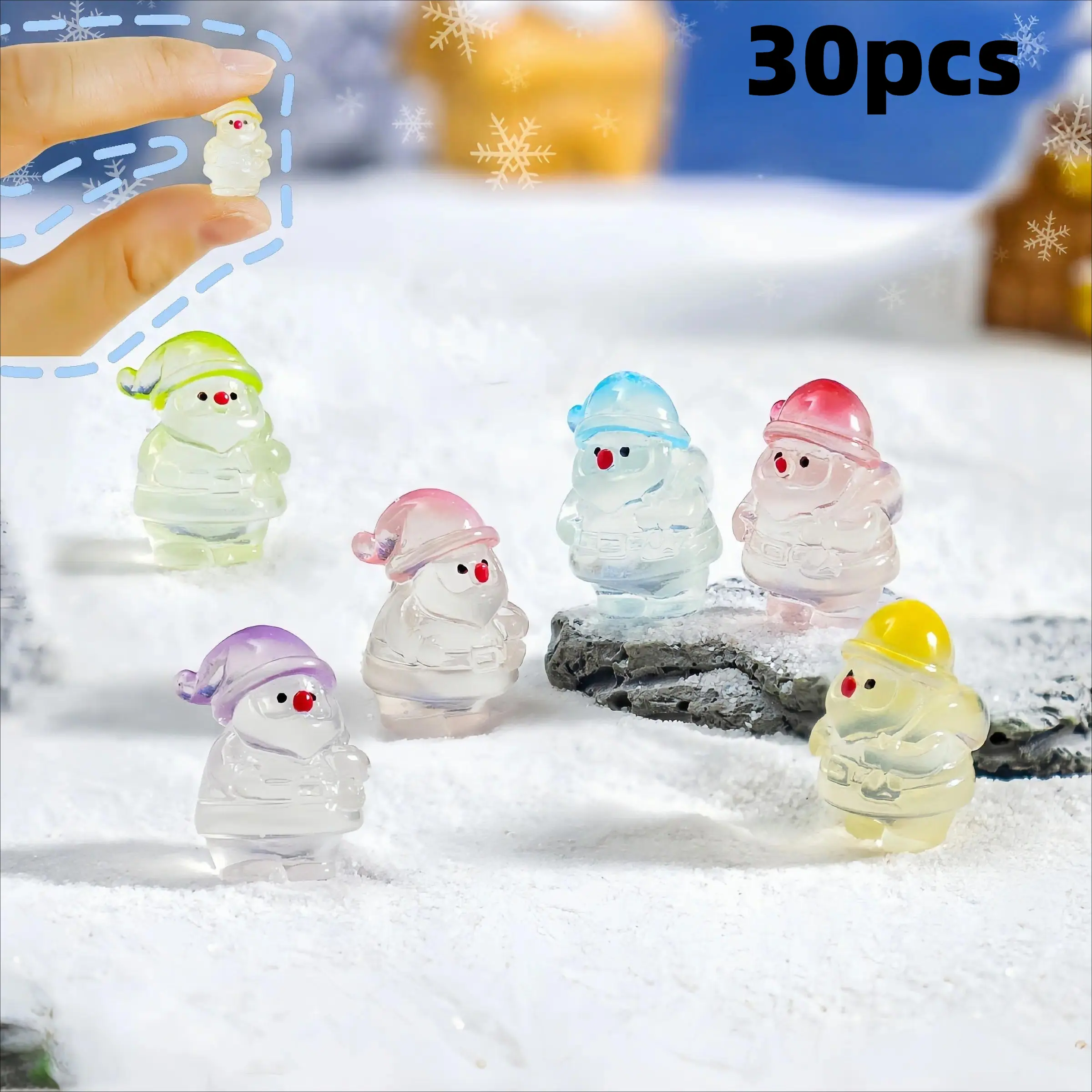 30PCS Resin Santa Bag Charms, Cute Miniature Figurines, Glow in the Dark Decoration for Shelves, Desks, and Luggage, Holiday Decor, Whimsical, Santa Theme, Room Decorations, Glowing Night