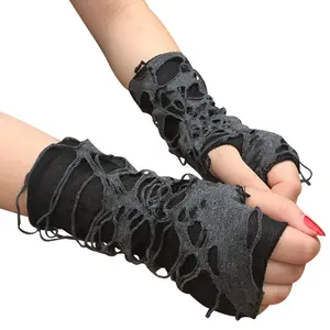 Unisex Gothic Fingerless Long Gloves for Festivals and Clubs, Stretch Fit Arm-Length Mittens for Dance Cosplay and Stage Wear