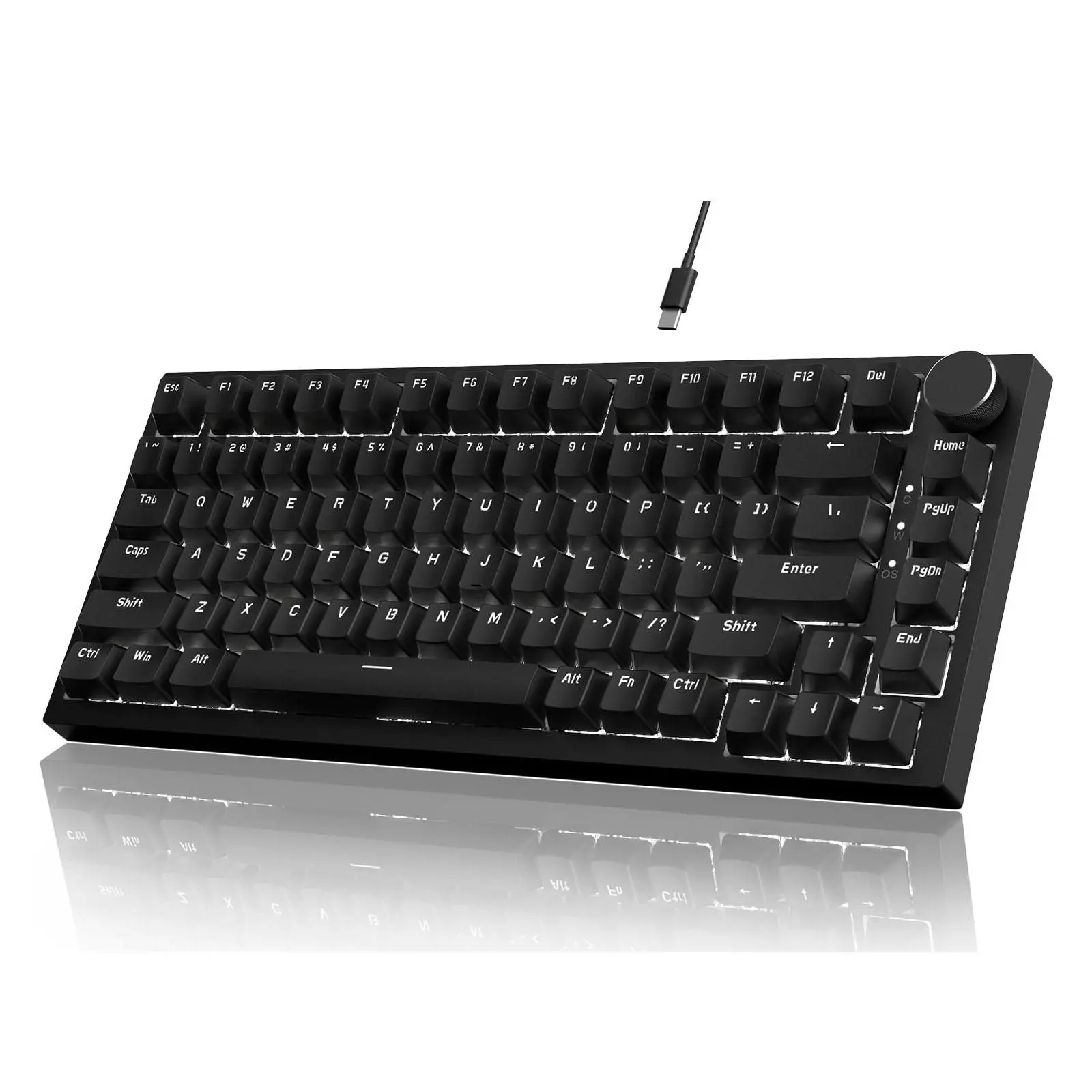 Mechanical Keyboard, 81 Keys Wired Gaming Keyboard with CNC Knob Control & Backlit, Lighted Mechanical Keyboard, Illuminated Mechanical Keyboard, Hot-swappable Keyboard, Hot Swappable Keyboards for PC, Mechanical Game Keyboard