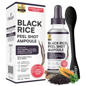 Okaga Natural Black Rice Peel Shot Ampoule - 100% Organic Serums for Brightening, Exfoliating, and Moisturizing - Suitable for All Skin Types