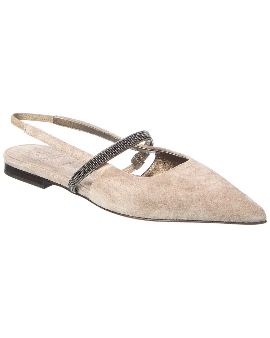 Brunello Cucinelli Suede Slingback Flat